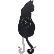 Svart katt svängande väggklocka med rörlig svans, kattklocka, rolig väggklocka, söt väggklocka, present till kattentusiast