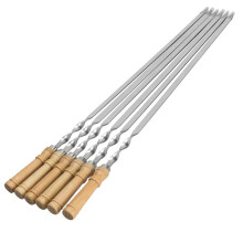Barbecuespiesen van roestvrij staal met houten handvatten – Platte spiesen voor de barbecue, ideaal voor vlees en groenten, robuu