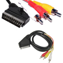 SCART til 3RCA AV-kabel, 21-pinners, 1,5 m, med av/på-bryter, SCART-plugg til 3 RCA-plugger, lyd-/videoadapter