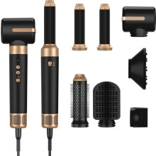 7 in 1 Haartrockner Set, 1400W, Ionen-Technologie, mit Rundbürste, Glättbürste, Lockenbürste und Diffusor,3 Temperaturstufen
