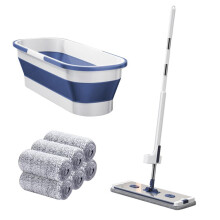 Moppisarja, jossa 6 liinaa + 1 moppiämpäri + 1 moppiklipsi, 45 cm alumiiniseoksesta valmistettu litteä moppi ja lattianpuhdistussarja
