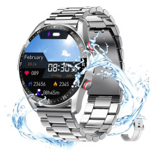 Smartwatches, Men's Smartwatch IP67 Waterproof Wristwatch, with Stainless Steel Band and Silicone Strap, Silver
