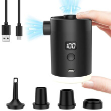 Portable air pump, mini air mattress pump with camping light and LED display, USB rechargeable pool air pump, sleeping mat, swimmi