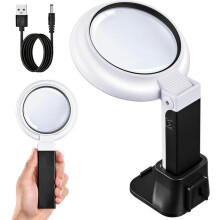 Suurennuslasi valolla ja jalustalla, LED-suurennuslasilamppu, jossa 3 tilaa – 18 LEDiä, kokoontaitettava ja jalustalla – senioreille, luke