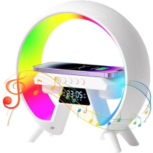 Multifunksjonell Bluetooth-høyttaler, søvnhjelp, 256 lysmoduser, 8 typer hvit støy, vekkerklokke, trådløs lading, Bluetooth 5.3, 3D-lyd