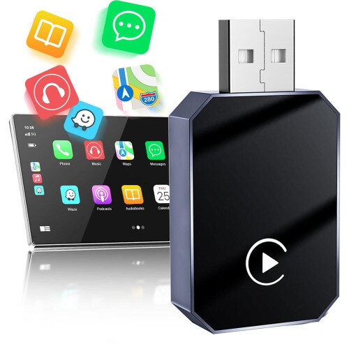 Adattatore wireless per auto 2 in 1, adattatore CarPlay Plug and Play per iPhone e Android, adattatore automatico per auto senza lat
