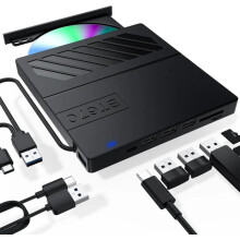 7-in-1 External CD/DVD Drive, USB, Ultra Slim, Portable, Slot-Loading, Compatible with Windows, Linux, MacBook & PC