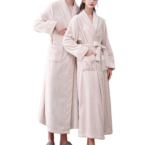 Women's Terry Cloth Bathrobe Double Pockets Pink 1
