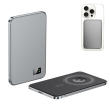Powerbank, magnetisk powerbank 10000mAh, trådløs lading, hurtiglading, ultratynn og bærbar, med integrert kabel