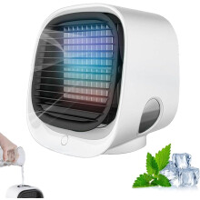 Mini Luftkühler USB mit Wassertank, mobiler Verdunstungskühler mit 3 Stufen, Luftbefeuchter & LED Nachtlicht für Büro und Schlafzimmer