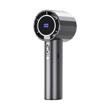 100-nopeuksinen kädessä pidettävä tuuletin, USB-miniturbiinituuletin LED-näytöllä, ladattavalla akulla, 5-lapainen harjaton moottori, kannet