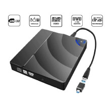 External CD/DVD drive for laptops & PCs, USB 3.0, 24x write speed, tray type, quiet operation, plug & play