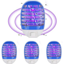 Sada 4 lamp proti komárům, modrá, tichá, 90% účinnost ničení komárů, UV LED, zapojitelná, bezpečná pro kojence a těhot