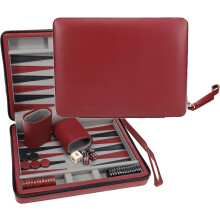 WE Games Backgammon Set, Board Games for Adults - Travel Games - Magnetic with Burgundy Leatherette Backgammon Board and Carrying Strap