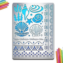 Shell and Seaweed Lace Metal Stencil 5.57.5 Inch