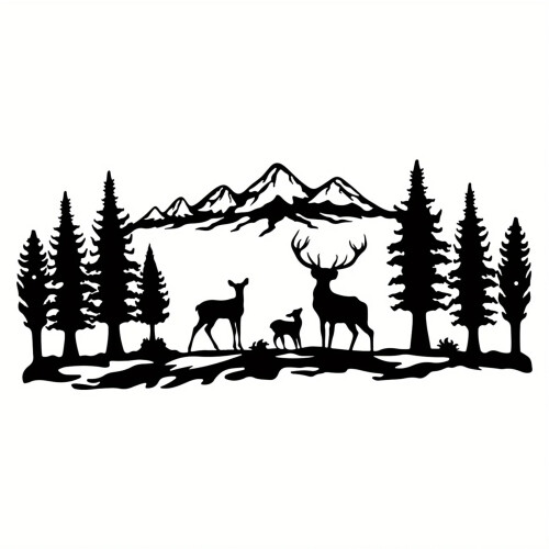 Mountain Forest Poster Black Metal 15.7x7in