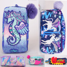 (Blue) Smiggle Large Capacity Pencil Case for Kids, School Stationery Organizer, Durable & Portable, Multi-Color