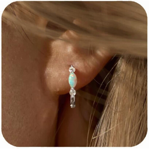 Gold Opal Huggie Earrings with Zircons Small