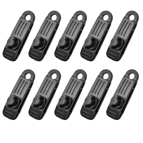 10-Piece Outdoor Camping Canopy Windproof Tent Clip Set, Plastic Rainproof Tarp Fixing Clips, Additional Pull Point Design, Black Type B 1
