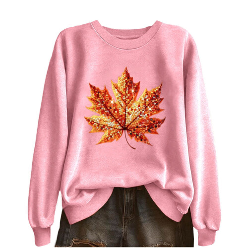 Women's Crewneck Sweatshirt Fall Leaf Graphic Long Sleeve