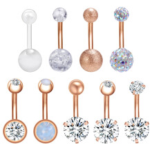 Cubic Zirconia Belly Button Ring Double Ball Banana Barbell