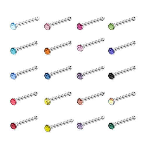Cubic Zirconia Nose Ring Set 20 pcs 20g multicolor