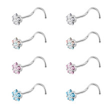 CZ Nose Studs Stainless Steel Corkscrew 8 pcs