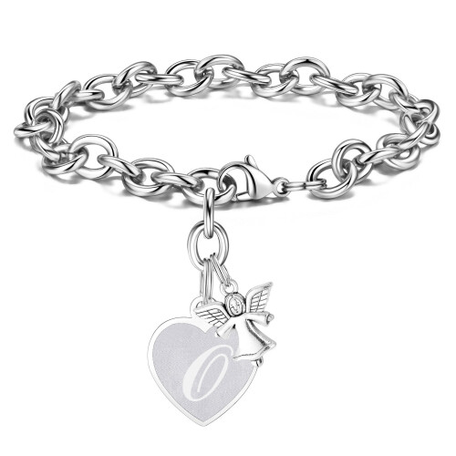 Silver Guardian Angel Initial Charm Bracelet