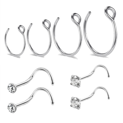 C-Shaped Nose Hoop Ring Set 8 Pieces 20g