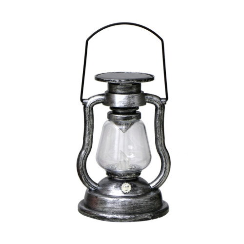 200802 Retro Solar Kerosene Lamp Design Handheld Lamp Home Decor Flame Lamp (Silver):Silver 1
