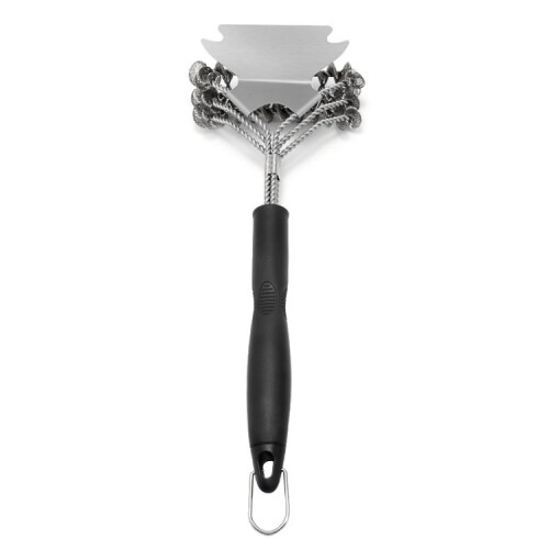 Three-Headed Spring Wire BBQ Grill Brush with Shovel-Style Scraper, Durable Cleaning Tool for Grates 1