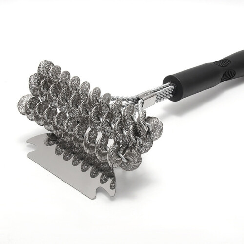 Three-Headed Spring Wire BBQ Grill Brush with Shovel-Style Scraper, Durable Cleaning Tool for Grates 2