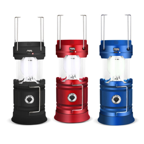 5803 Solar-Powered Camping Light, Outdoor LED Emergency Portable Light with USB Output (Black):Solar + USB 2