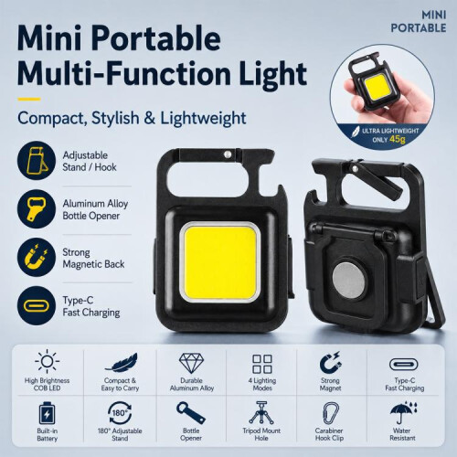 Portable keychain camping light, mini outdoor flashlight, model: 500mAh (black):500mAh 1