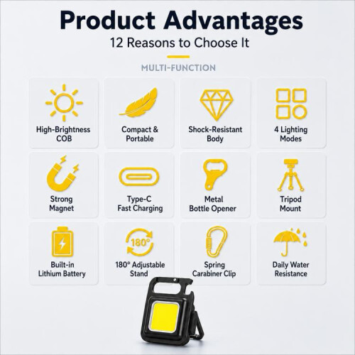 Portable keychain camping light, mini outdoor flashlight, model: 500mAh (black):500mAh 2