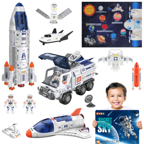 deAO Toys Rocket Ship Toys for Kids Complete Space Shuttle Playset