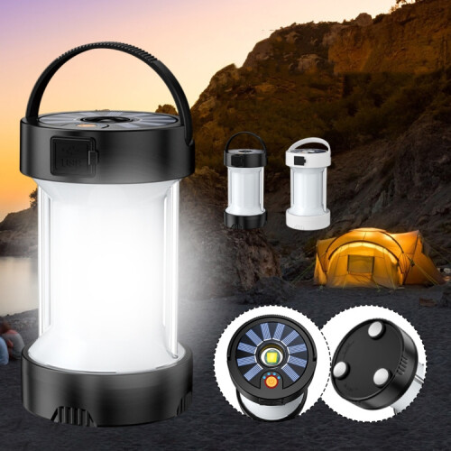 Outdoor camping light, emergency light, multi-functional tent light, solar-powered rechargeable LED high-intensity camping light (white model):Hourgl 2