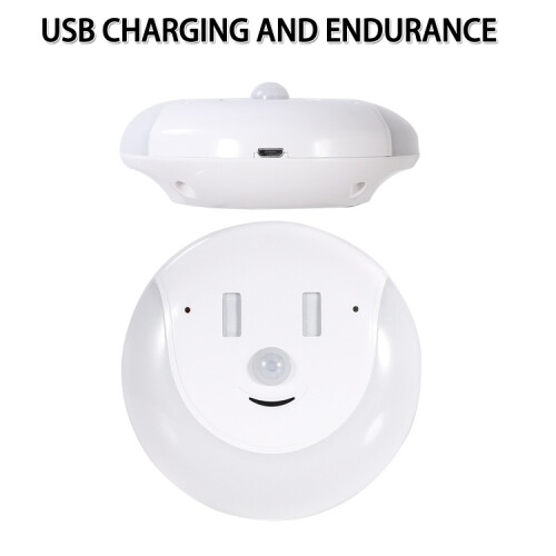 USB rechargeable, light-controlled, human body sensor, smiley face magnetic night light (warm white light):Warm white light 2
