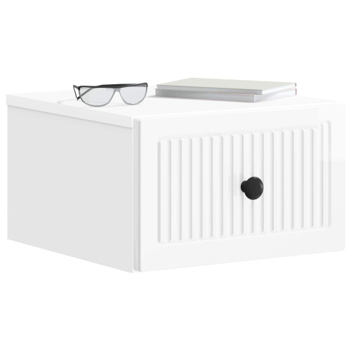 VidaXL vidaXL Wall-Mounted Bedside Cabinet with Drawer 2 pcs High Gloss White 1