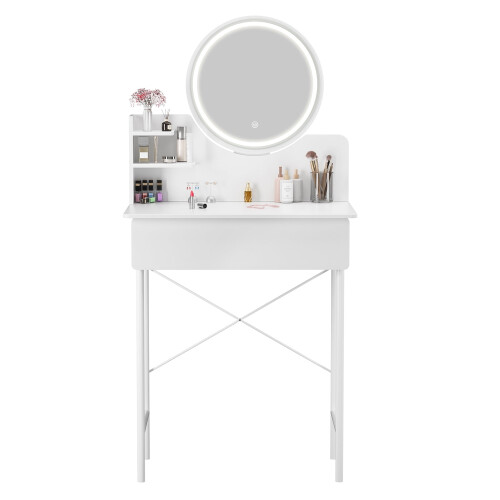 LED Vanity Desk with Mirror Drawer Shelves 3 Brightness 1