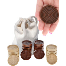 WE Games Wooden Checkers Pieces Only (2 inch), Checker Board Game & Backgammon Pieces, 24 Brown and Natural Stained with a Drawstring Storage Bag,