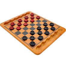 WE Games Solid Wood Checkers Board Game - 14.5-Inch Vintage Checkers Set with Inset Grooves & 24 Red & Black Board Game Pieces - Fun Family Table Game