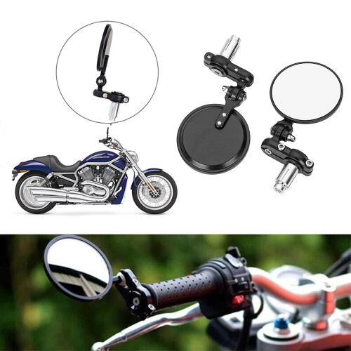 Motorcycle Mirrors Black Round Bar End Side Mirrors 1