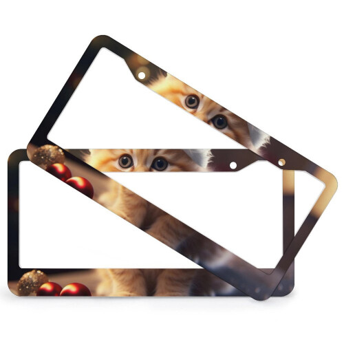 Christmas Cat License Plate Frames Metal 2 pcs 1