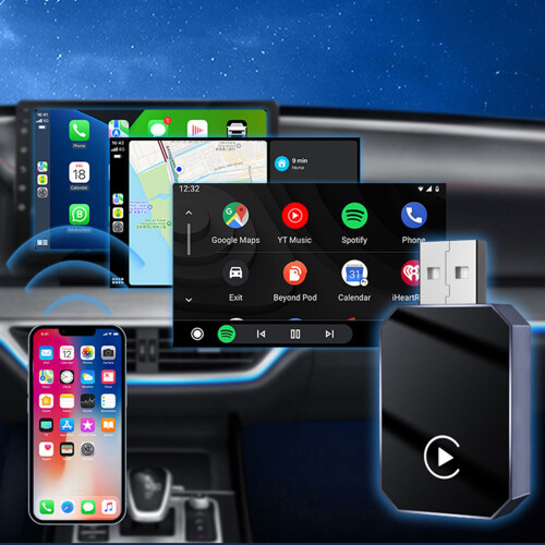 Adattatore wireless per auto 2 in 1, adattatore CarPlay Plug and Play per iPhone e Android, adattatore automatico per auto senza lat 1