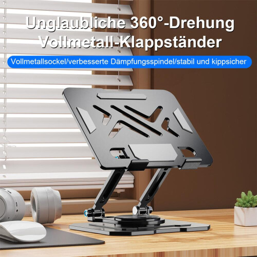 Laptop stand for desk, adjustable computer stand with 360 rotating base, ergonomic foldable laptop riser holder, load capacity 1 2