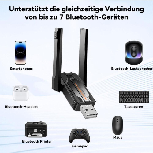 Bluetooth 6.0 Adapter USB Dongle for PC, USB Bluetooth Stick for Mouse, Long Range, Low Latency, Compatible with Windows 11/10/8.1 1