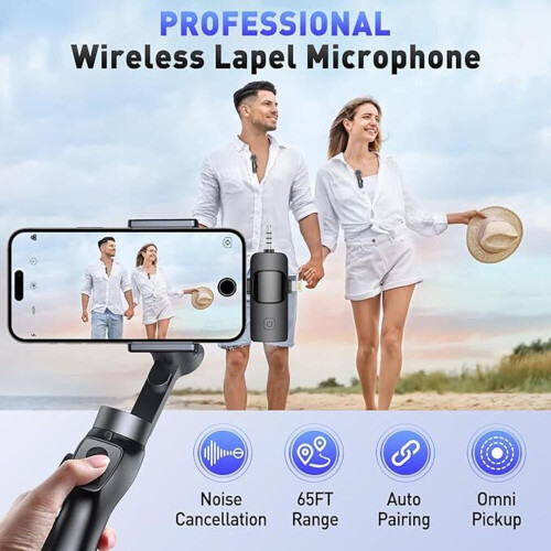 Mini microfone sem fio 4 em 1 com faixa para pescoço, compatível com todos os dispositivos (iOS, Android, câmera, PC), com ca 1
