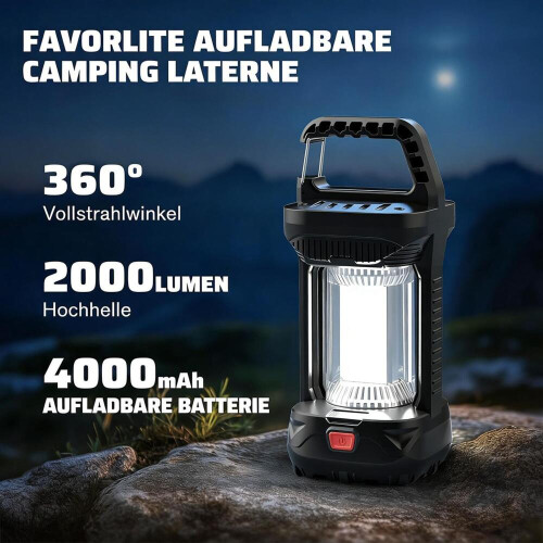 Επαναφορτιζόμενο φανάρι κάμπινγκ, 2000 lumens, αδιάβροχο φωτιστικό LED κάμ 1
