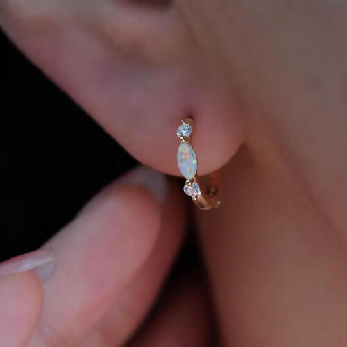 Gold Opal Huggie Earrings with Zircons Small 1